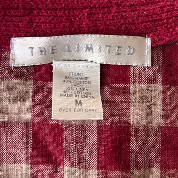 The Limited Plaid Check‎ Print Linen Cotton Blend Sleeveless Sweater Vest - Picture 3 of 6